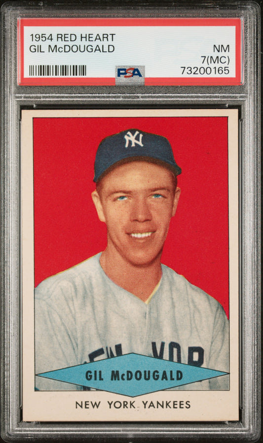 1954 Red Heart Gil Mcdougald PSA 7 mc SHARP + Well Centered New Label