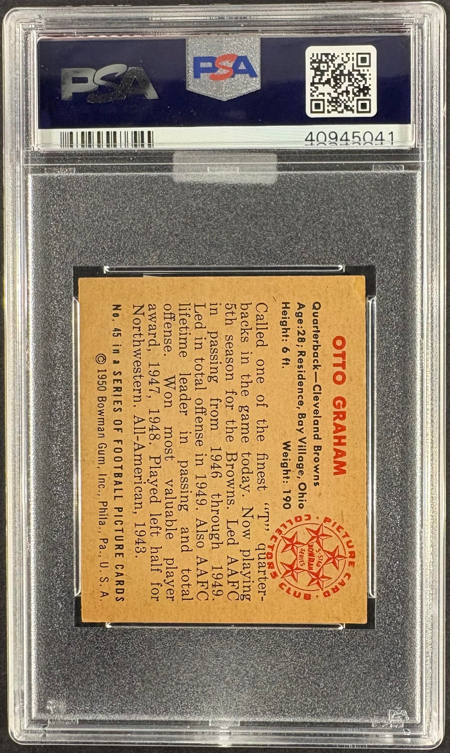 1950 Bowman #45 Otto Graham RC Rookie PSA 5 MBA SILVER DIAMOND TOP EYE APPEAL