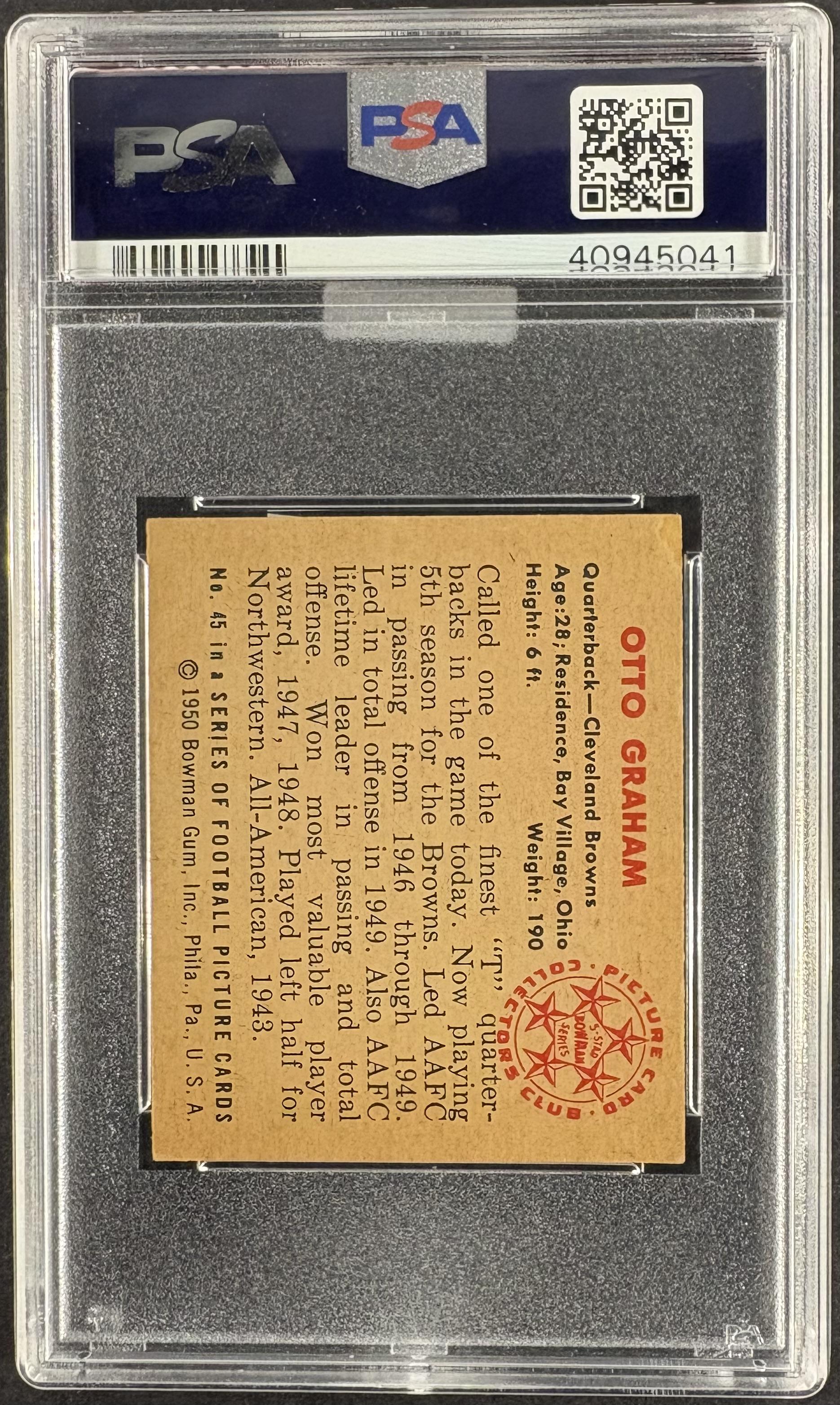 1950 Bowman #45 Otto Graham RC Rookie PSA 5 MBA SILVER DIAMOND TOP EYE APPEAL