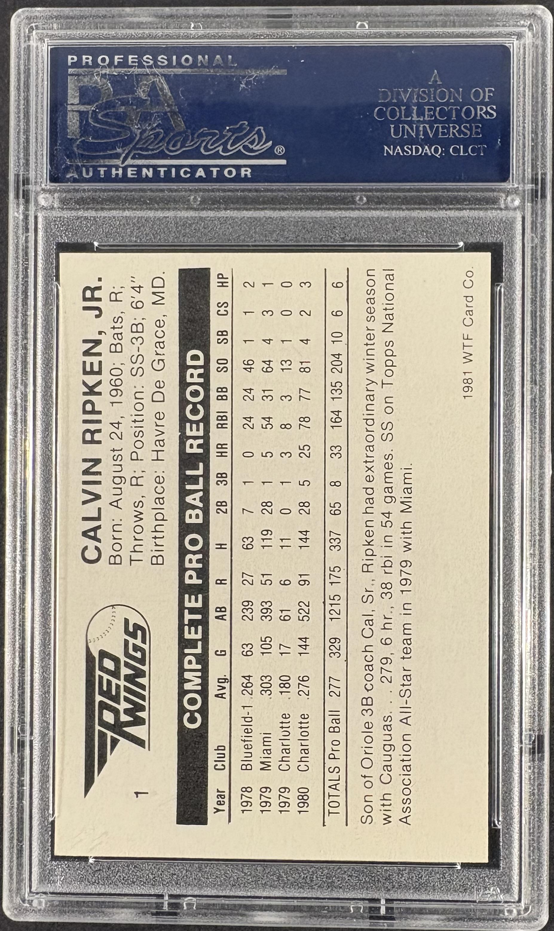 1981 WTF Rochester Red Wings #1 Calvin Ripken Jr Minor League Rookie PSA 7 NM
