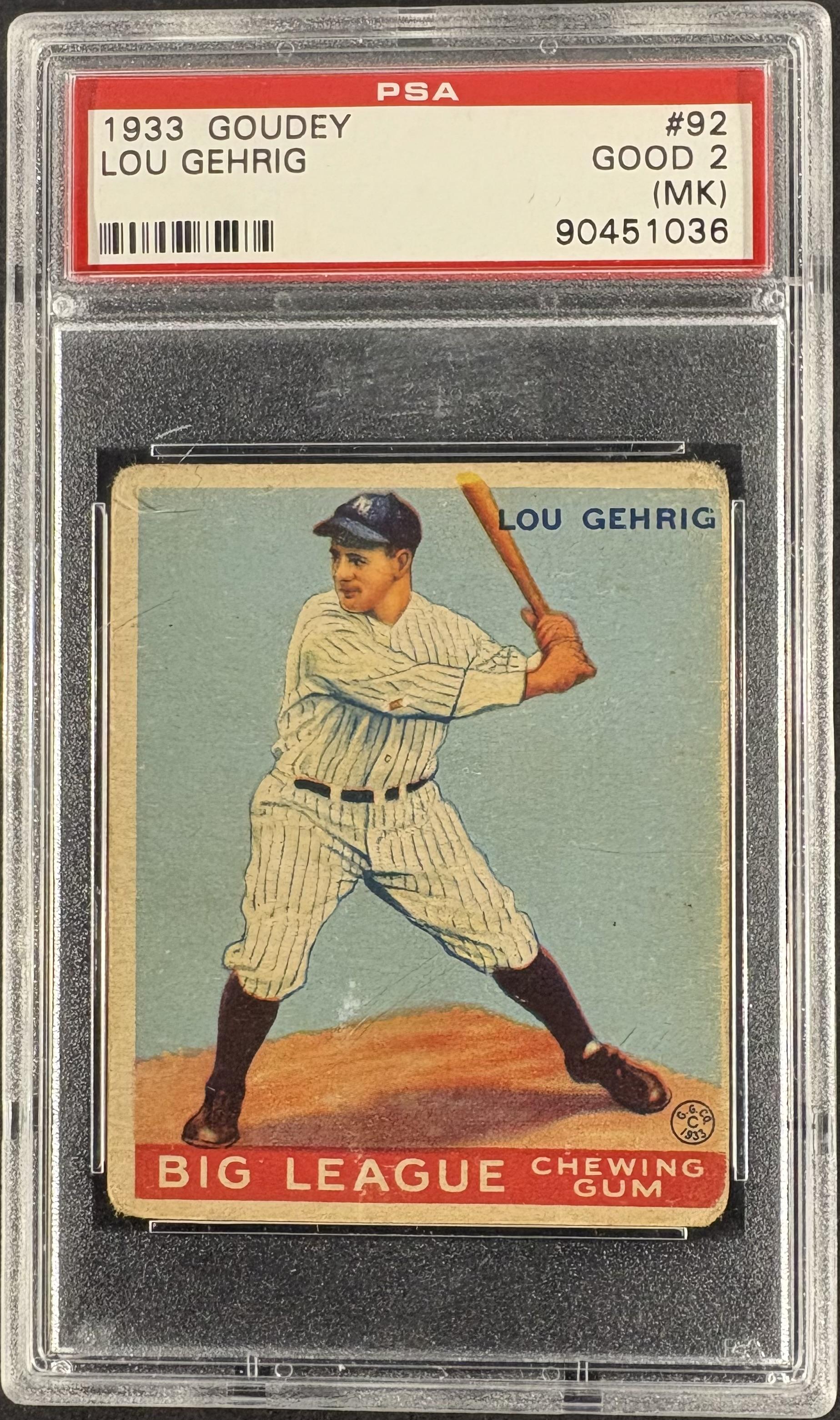 1933 Goudey (R319) #92 Lou Gehrig PSA 2 mk Nice Color