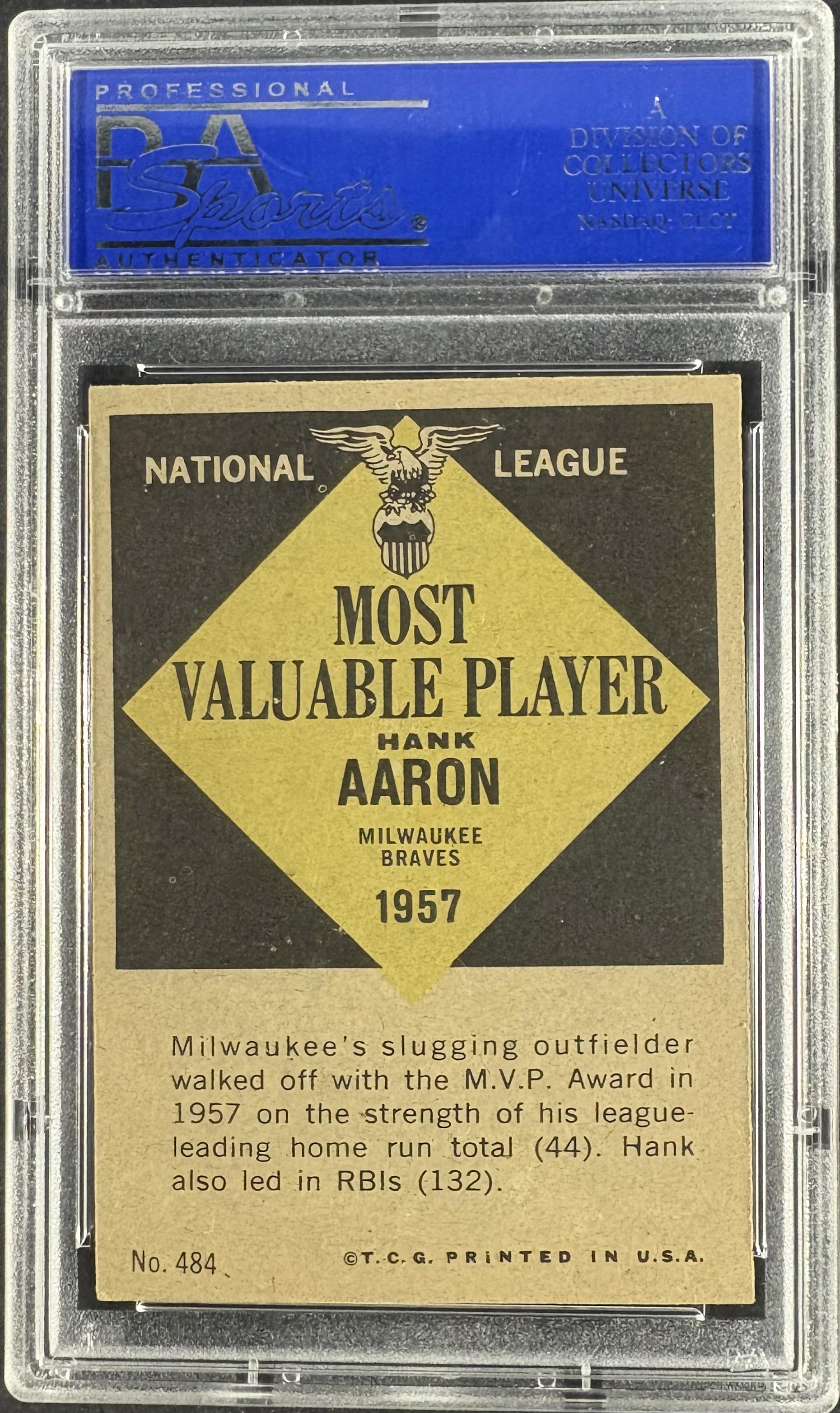 1961 Topps #484 Hank Aaron MVP PSA 6 EX-MT
