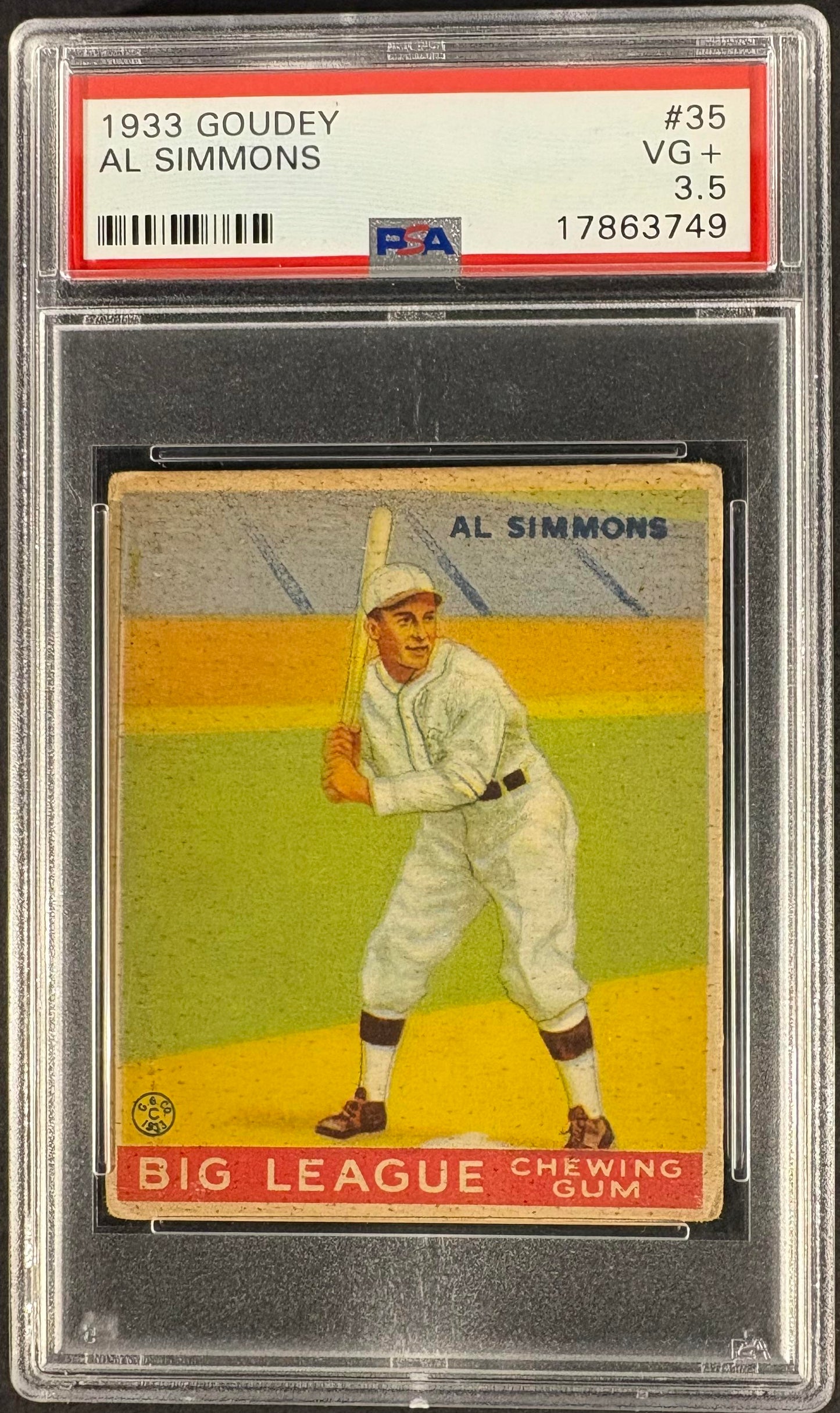1933 Goudey (R319) #35 Al Simmons PSA 3.5 VG+ Nice Color New Label