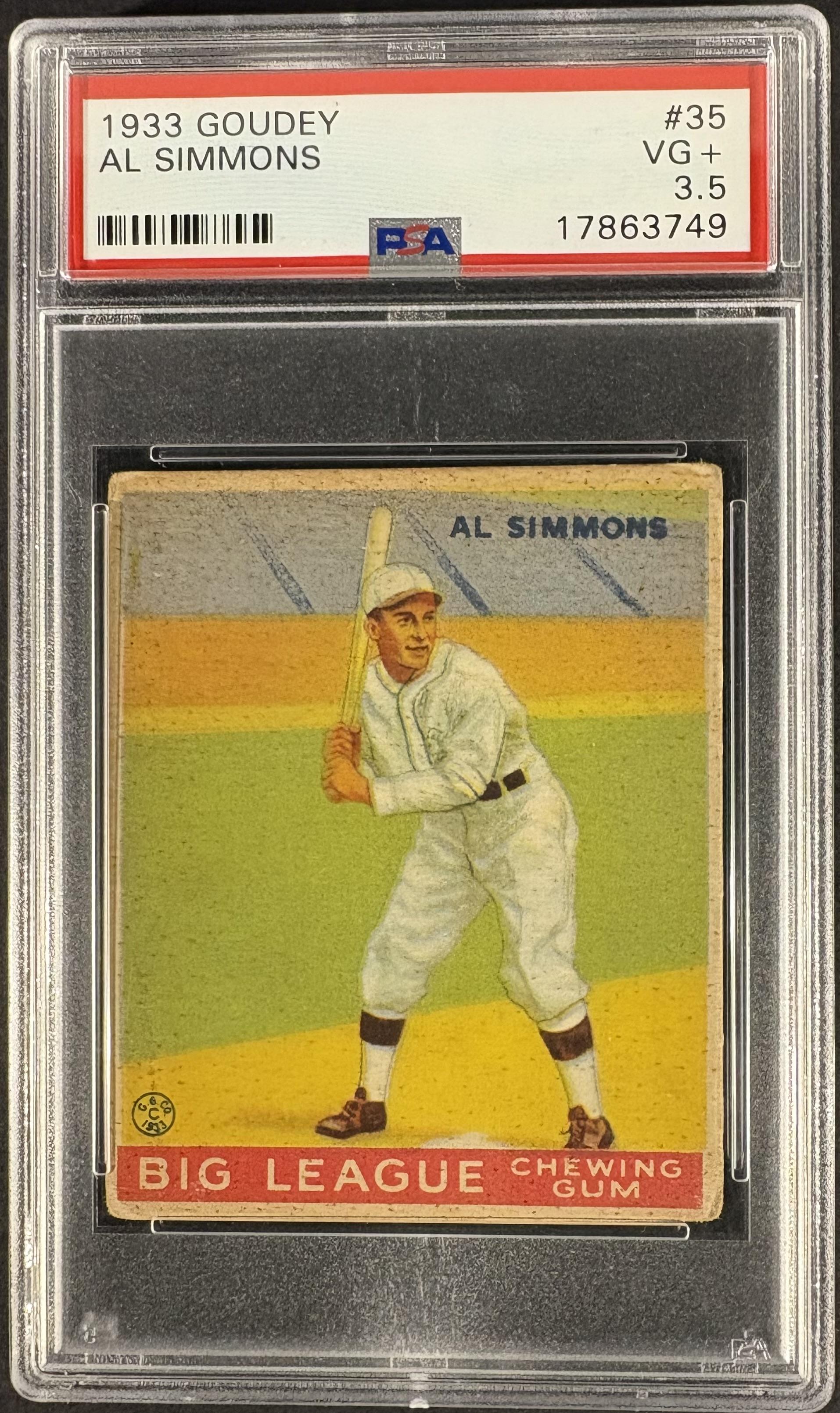 1933 Goudey (R319) #35 Al Simmons PSA 3.5 VG+ Nice Color New Label