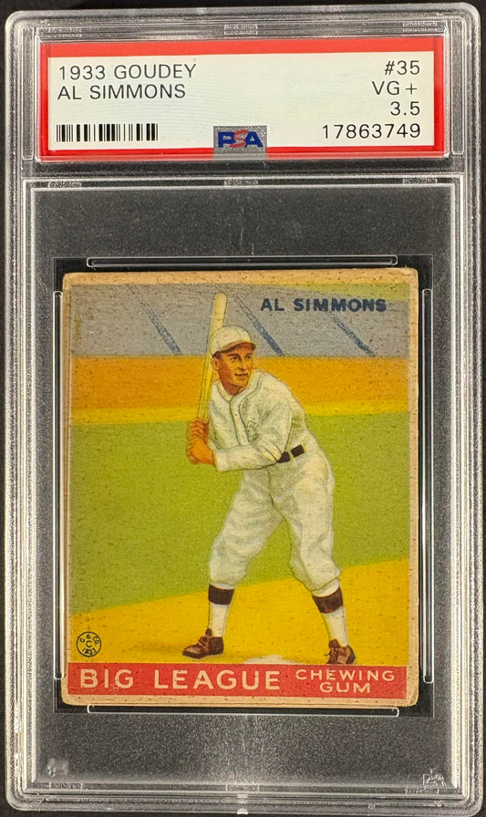 1933 Goudey (R319) #35 Al Simmons PSA 3.5 VG+ Nice Color New Label