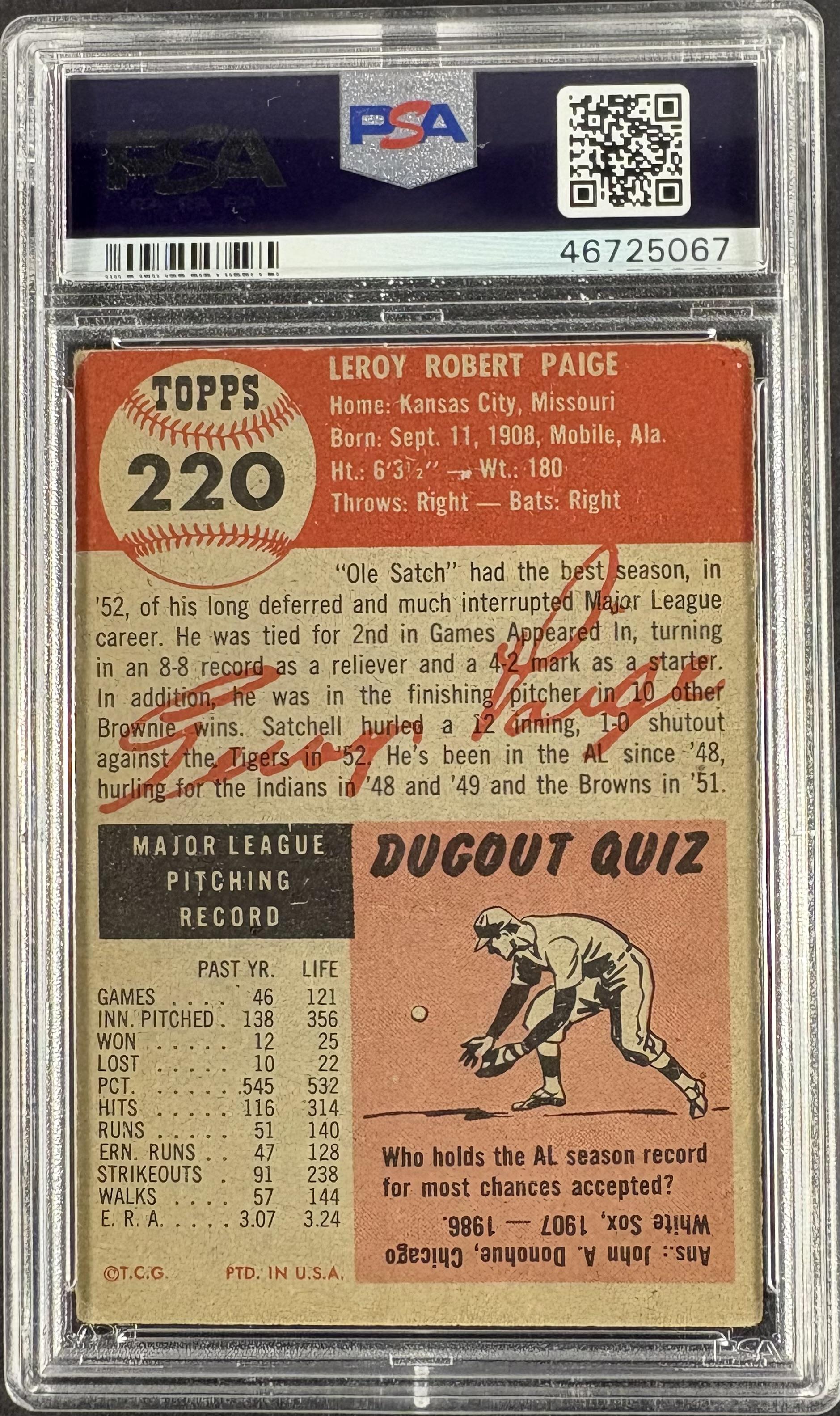 1953 Topps #220 Satchell Satchel Paige PSA 1.5 Nice Color New Label