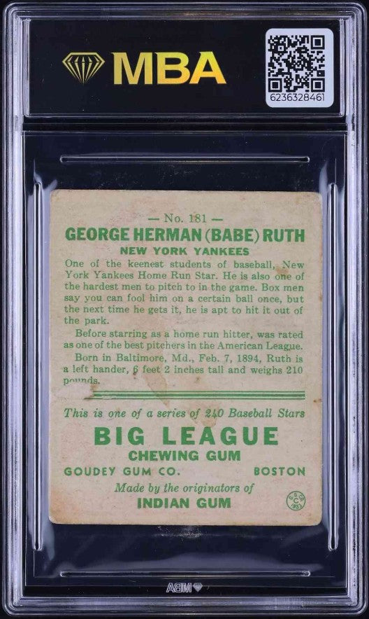 1933 Goudey (R319) #181 Babe Ruth MBA 1.5