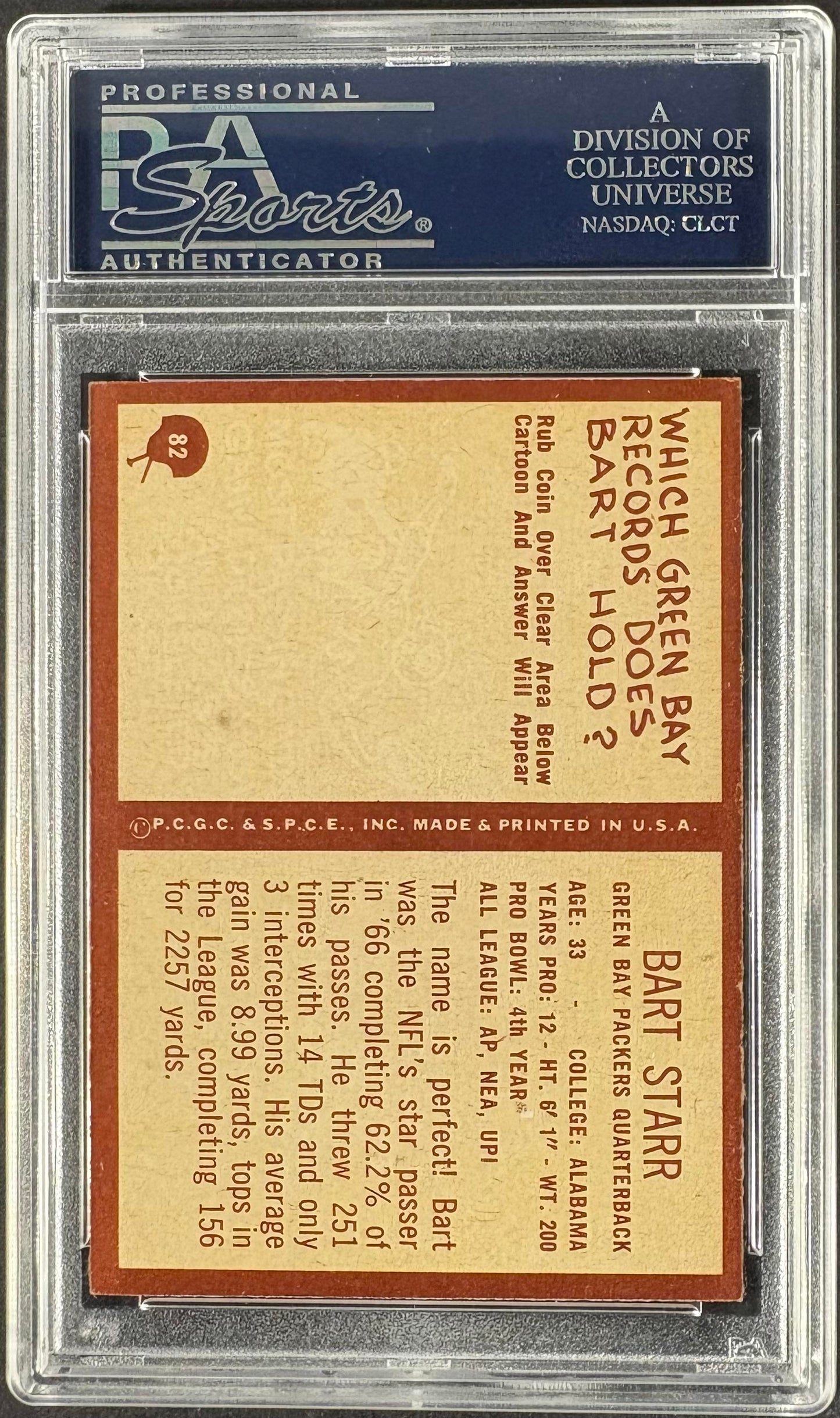 1967 Philadelphia #82 Bart Starr PSA 8 NM-MT Well Centered High Grade