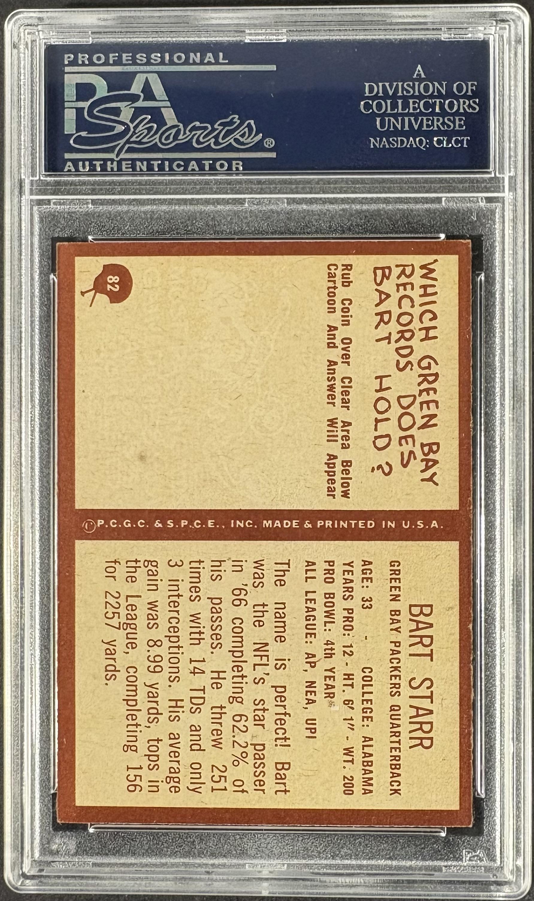 1967 Philadelphia #82 Bart Starr PSA 8 NM-MT Well Centered High Grade