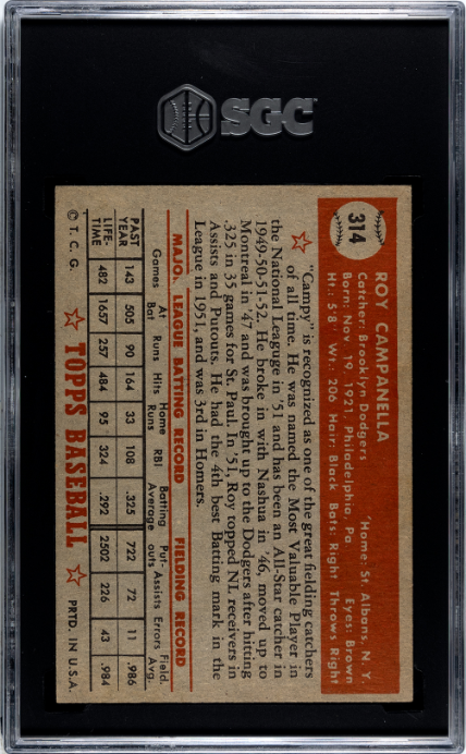 1952 Topps #314 Roy Campanella SGC 4.5 VG-EX+ Nice Color + Sharp