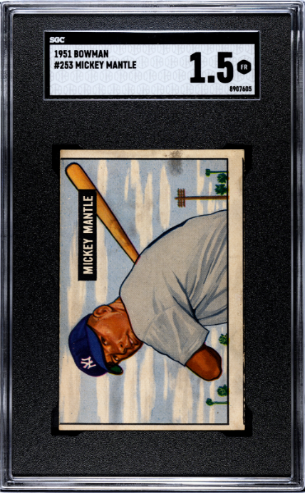 1951 Bowman #253 Mickey Mantle RC Rookie SGC 1.5 CREASE FREE + SHARP