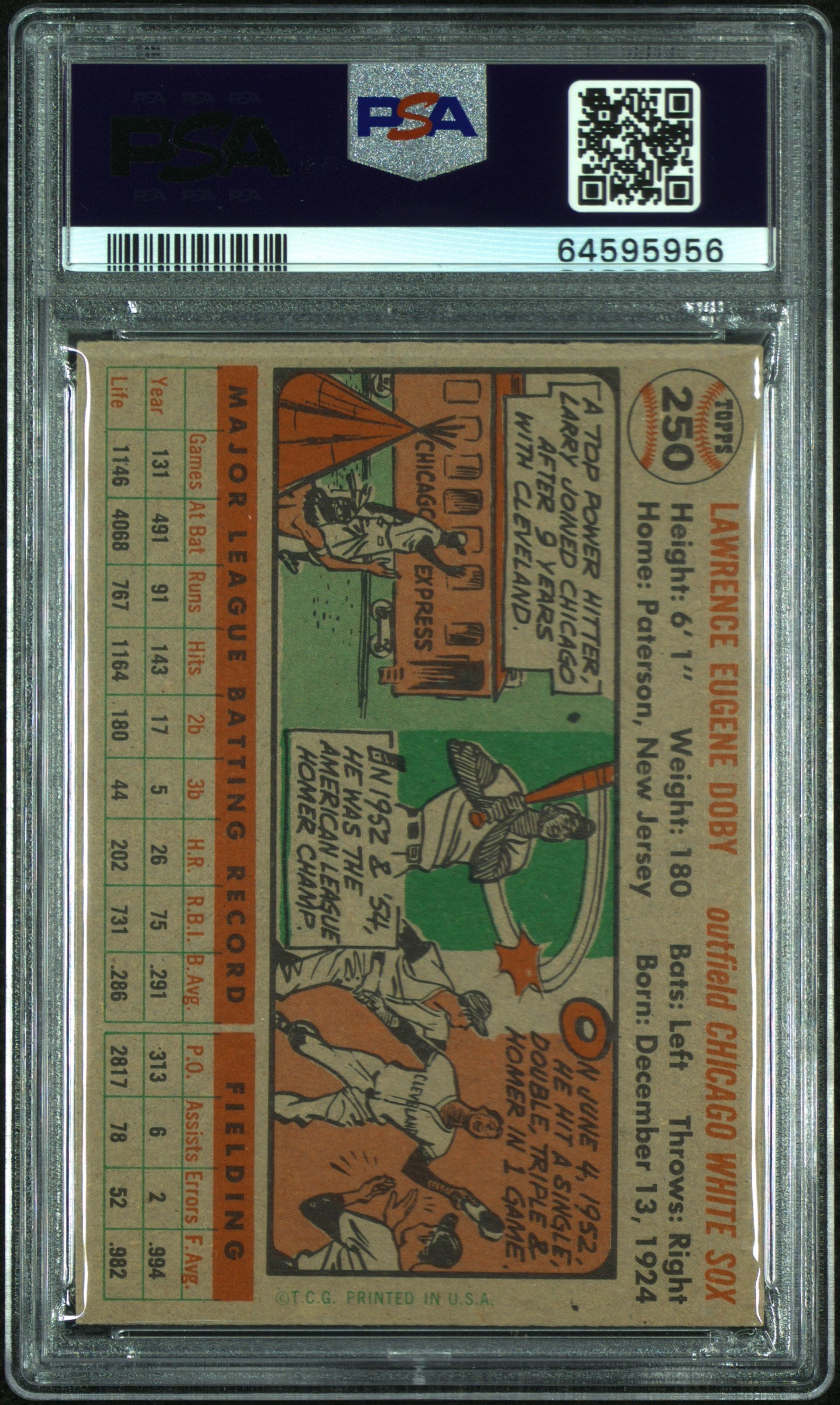 1956 Topps #250 Larry Doby PSA 5.5 EX+ Well Centered New Label