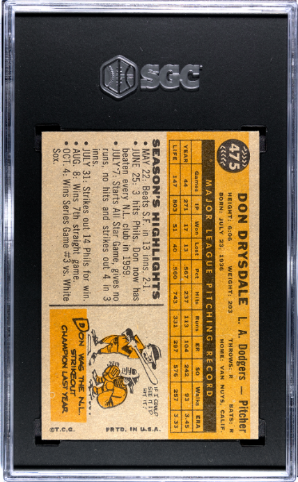 1960 Topps #475 Don Drysdale SGC 7.5 NM+