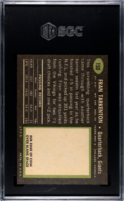 1969 Topps #150 Fran Tarkenton SGC 8 NM-MT High Grade Well Centered
