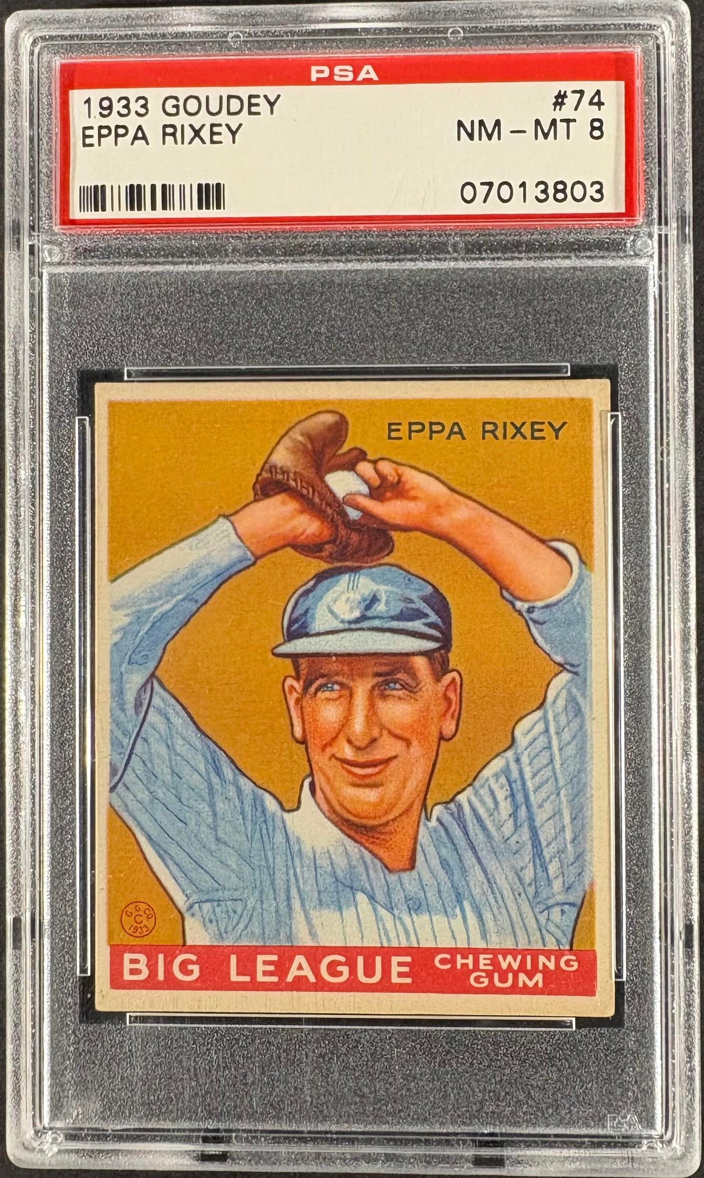 1933 Goudey (R319) #74 Eppa Rixey PSA 8 NM-MT High Grade NONE HIGHER