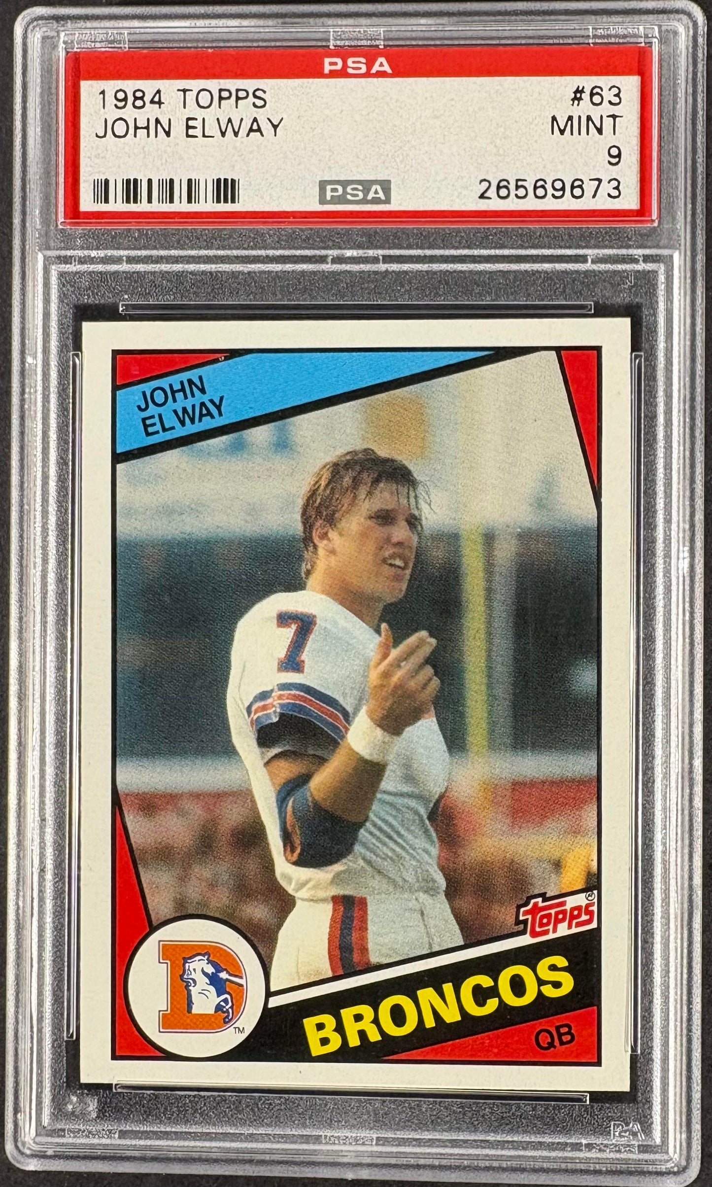 1984 Topps #63 John Elway RC Rookie PSA 9 MINT Well Centered
