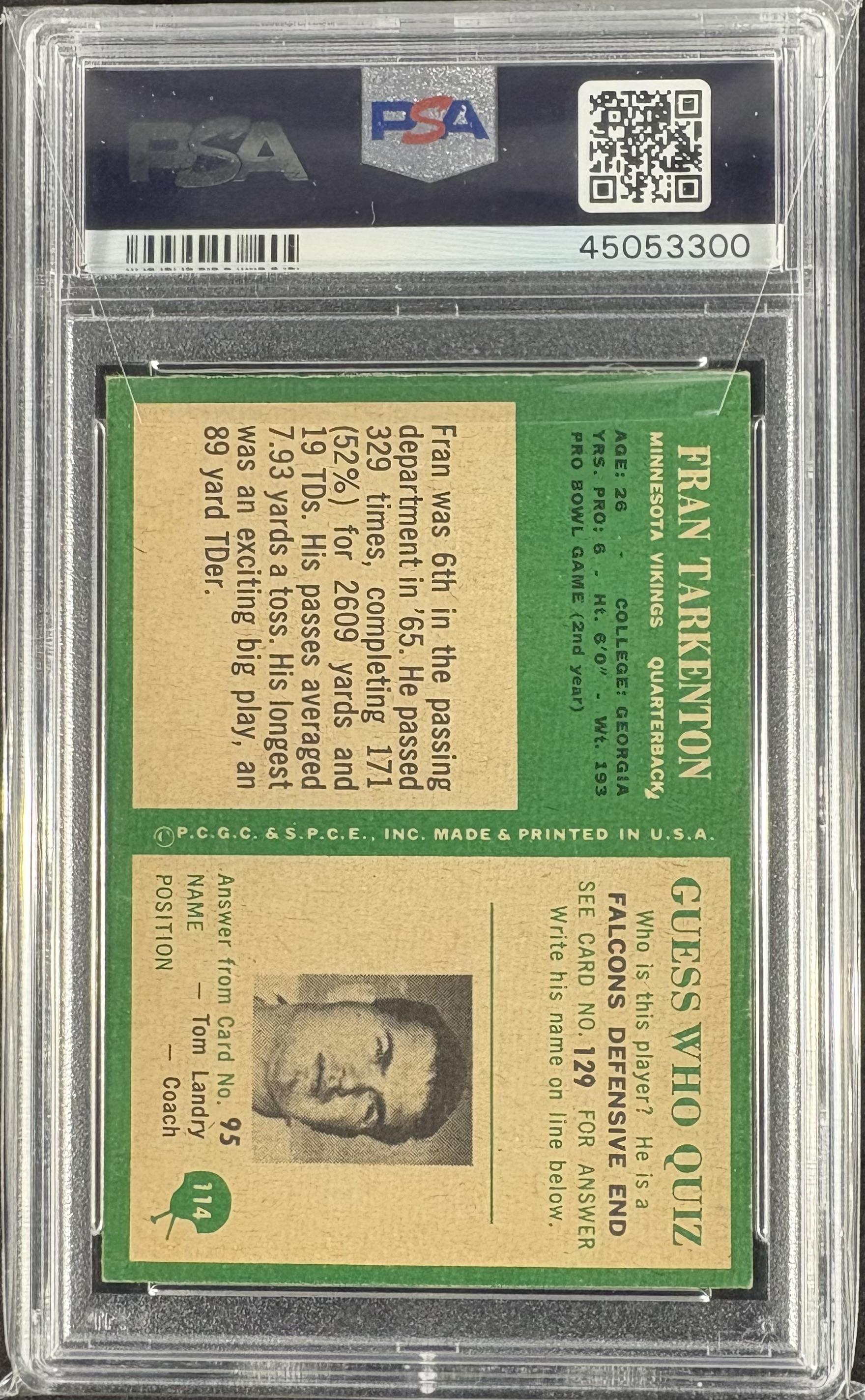 1966 Philadelphia #114 Fran Tarkenton PSA 8 NM-MT High Grade New Label