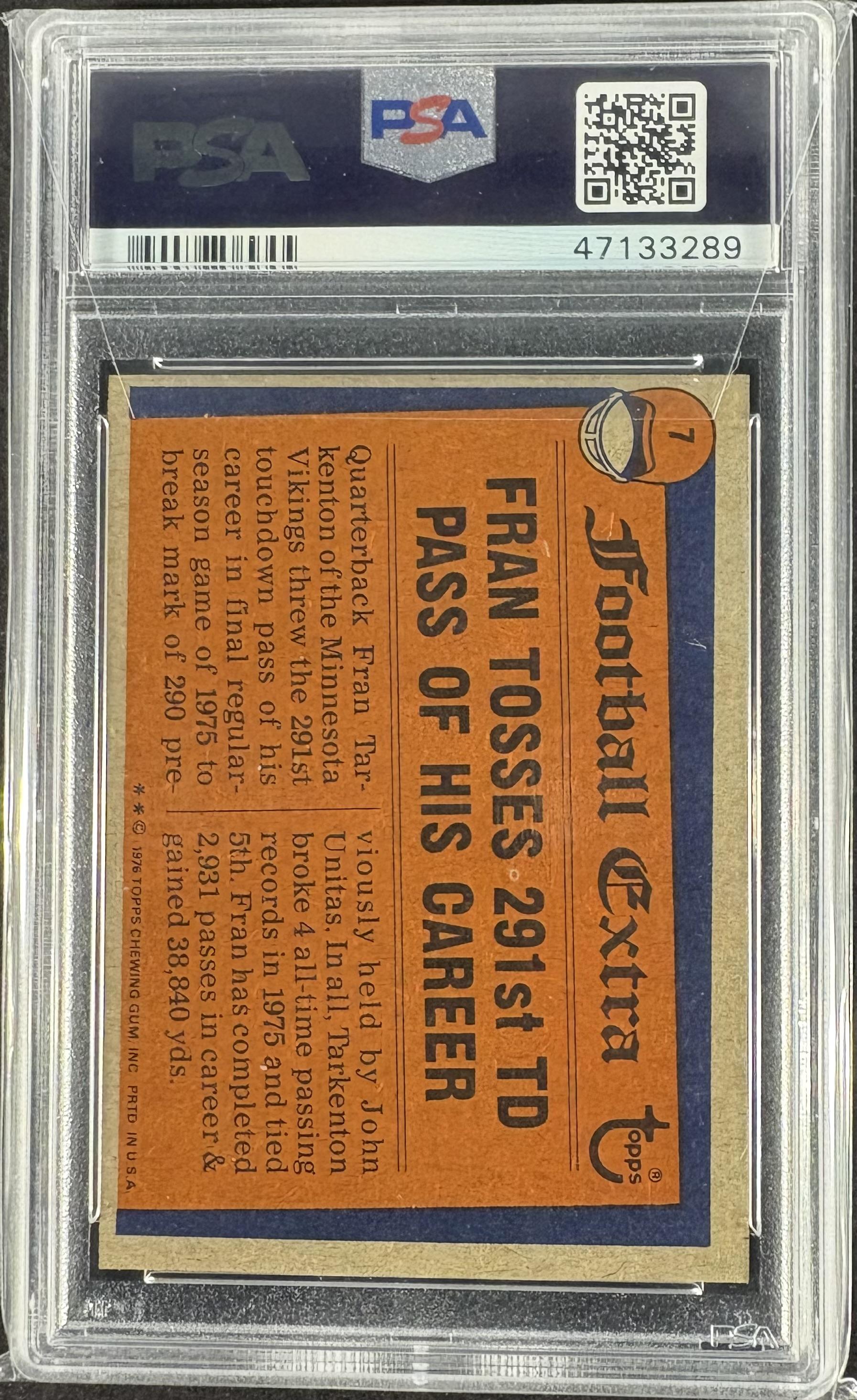 1976 Topps #7 Fran Tarkenton PSA 9 MINT High Grade CENTERED New Label