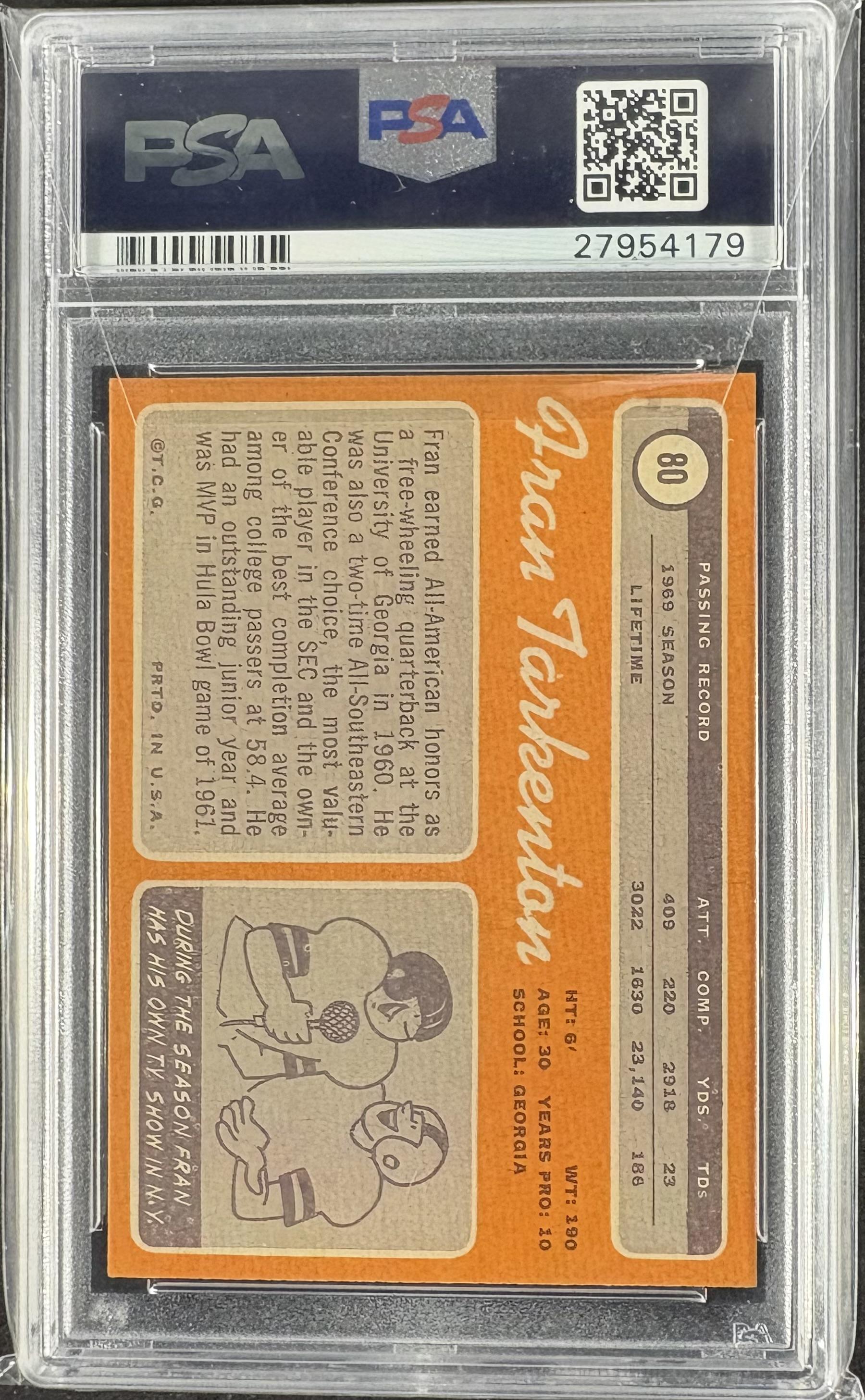 1970 Topps #80 Fran Tarkenton PSA 9 MINT High Grade New Label
