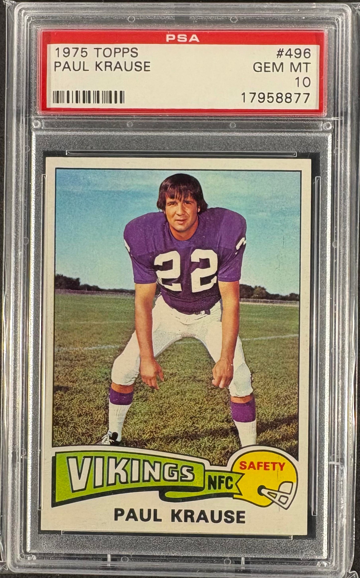 1975 Topps #496 Paul Krause PSA 10 GEM MINT POP 17