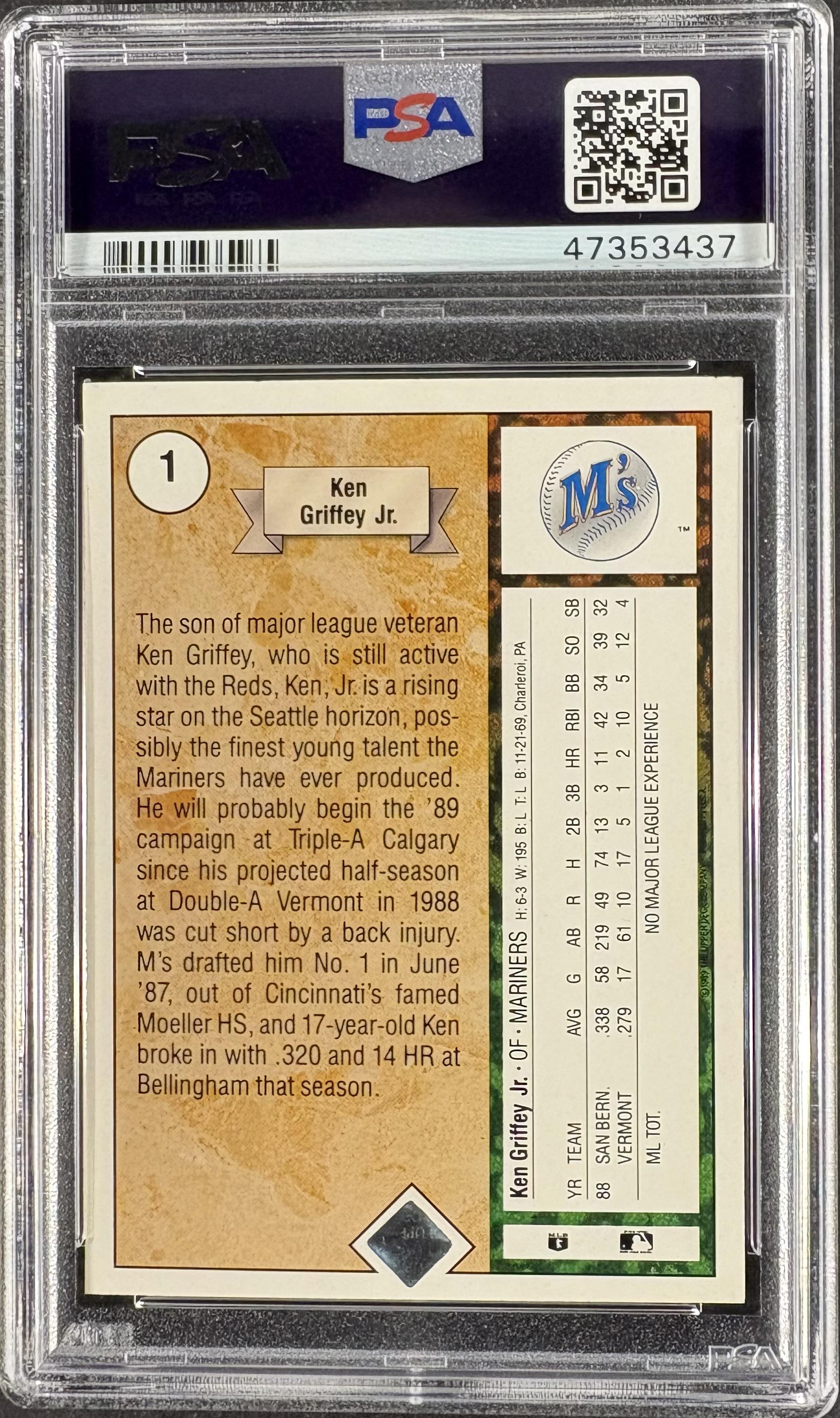 1989 Upper Deck #1 Ken Griffey Jr RC Rookie PSA 9 MINT New Label