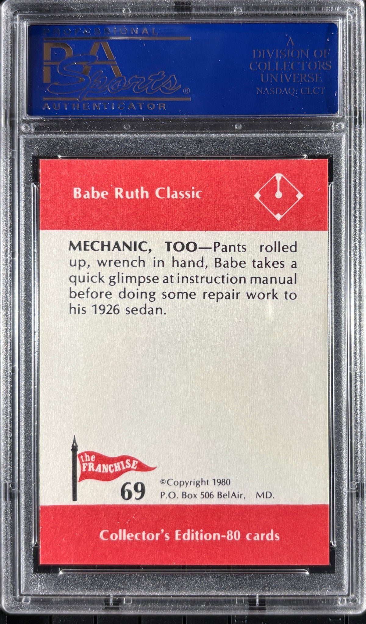 1980 Franchise Babe Ruth #69 Mechanic, Too PSA 10 GEM MT