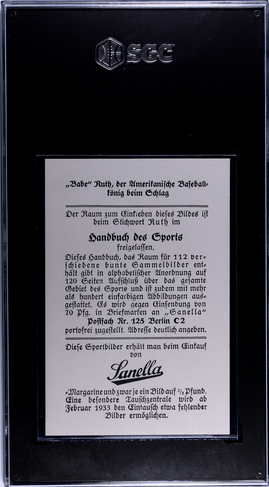 1932 Sanella Margarine Babe Ruth SGC 7.5 NM+ High Grade