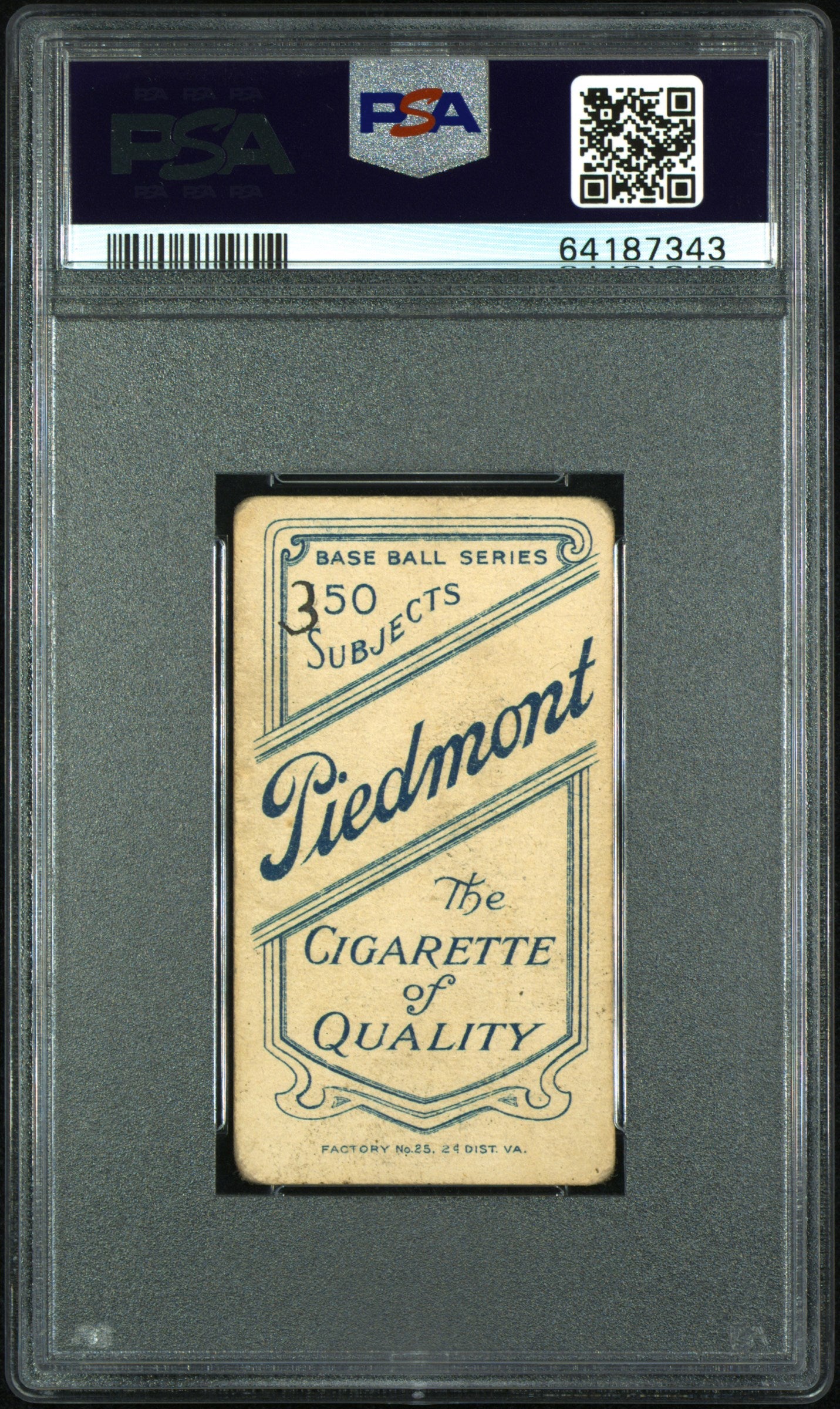 1909-11 T206 Piedmont 350 Ty Cobb Bat On Shoulder PSA 2 mk CREASE FREE New Label