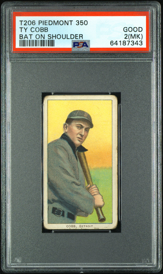 1909-11 T206 Piedmont 350 Ty Cobb Bat On Shoulder PSA 2 mk CREASE FREE New Label