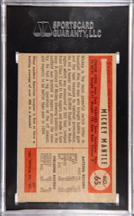 1954 Bowman #65 Mickey Mantle SGC 3.5 VG+ Sharp + Nice Color