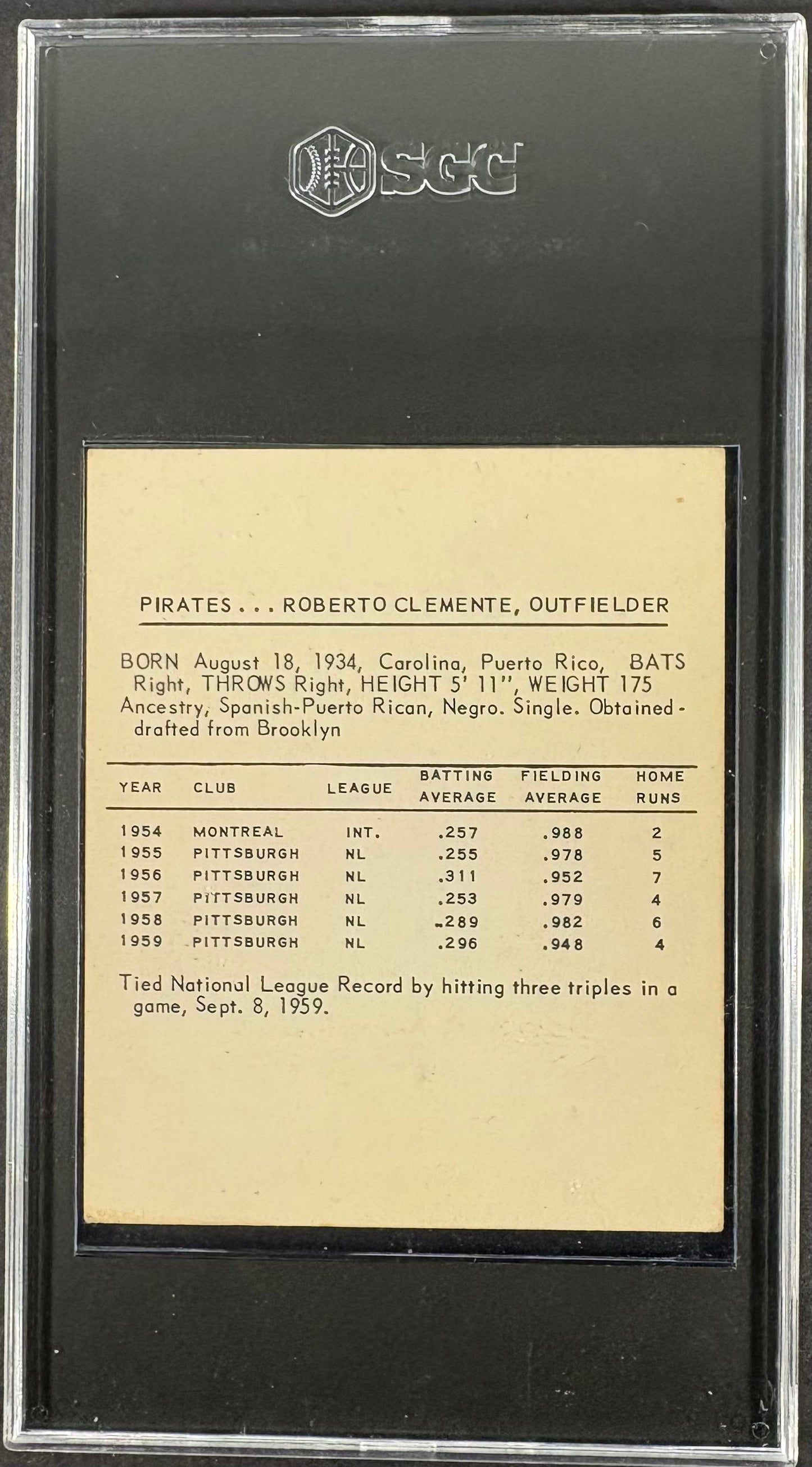 1960 Kahn's Wieners Roberto Clemente SGC 3 VG Nice Eye Appeal