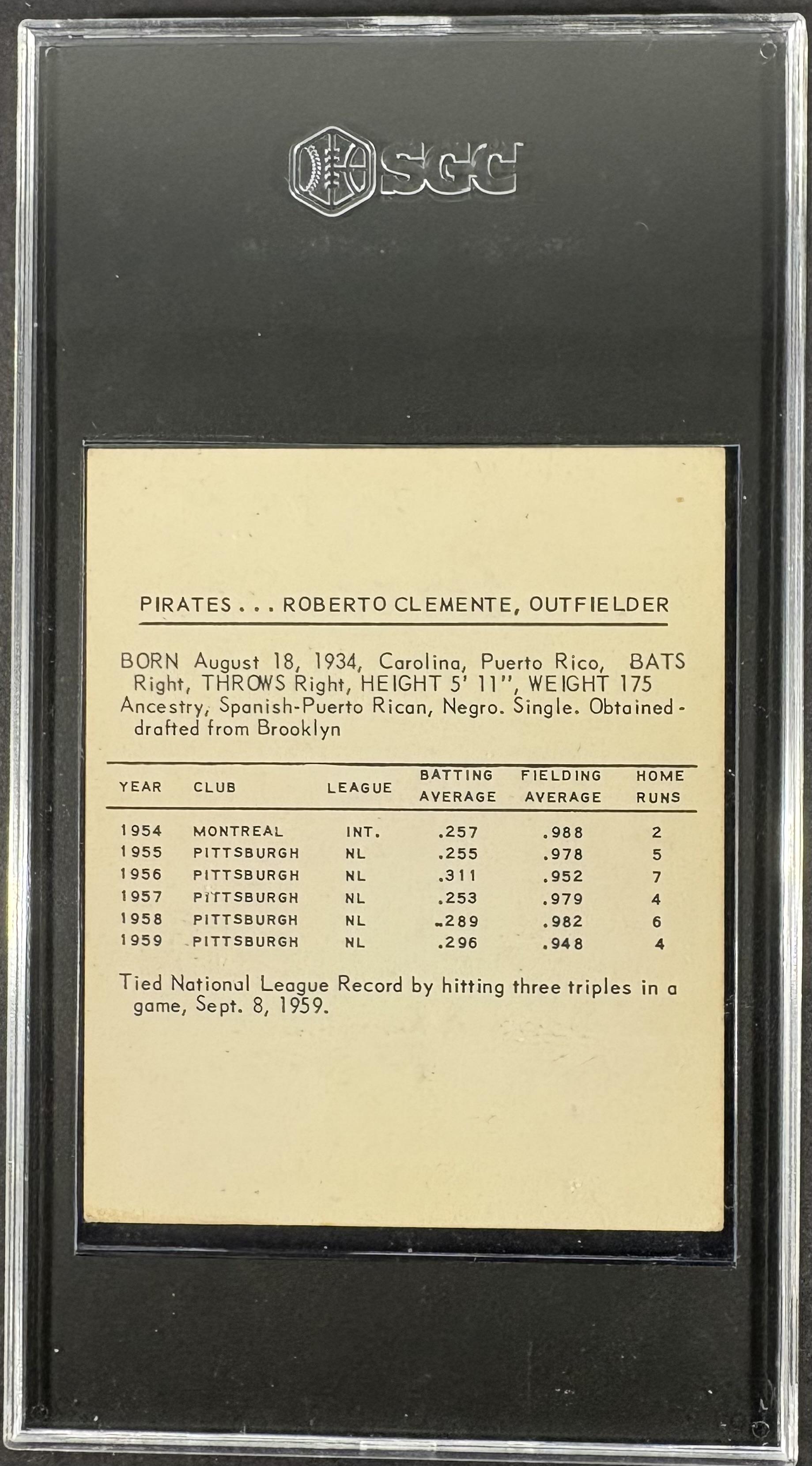 1960 Kahn's Wieners Roberto Clemente SGC 3 VG Nice Eye Appeal