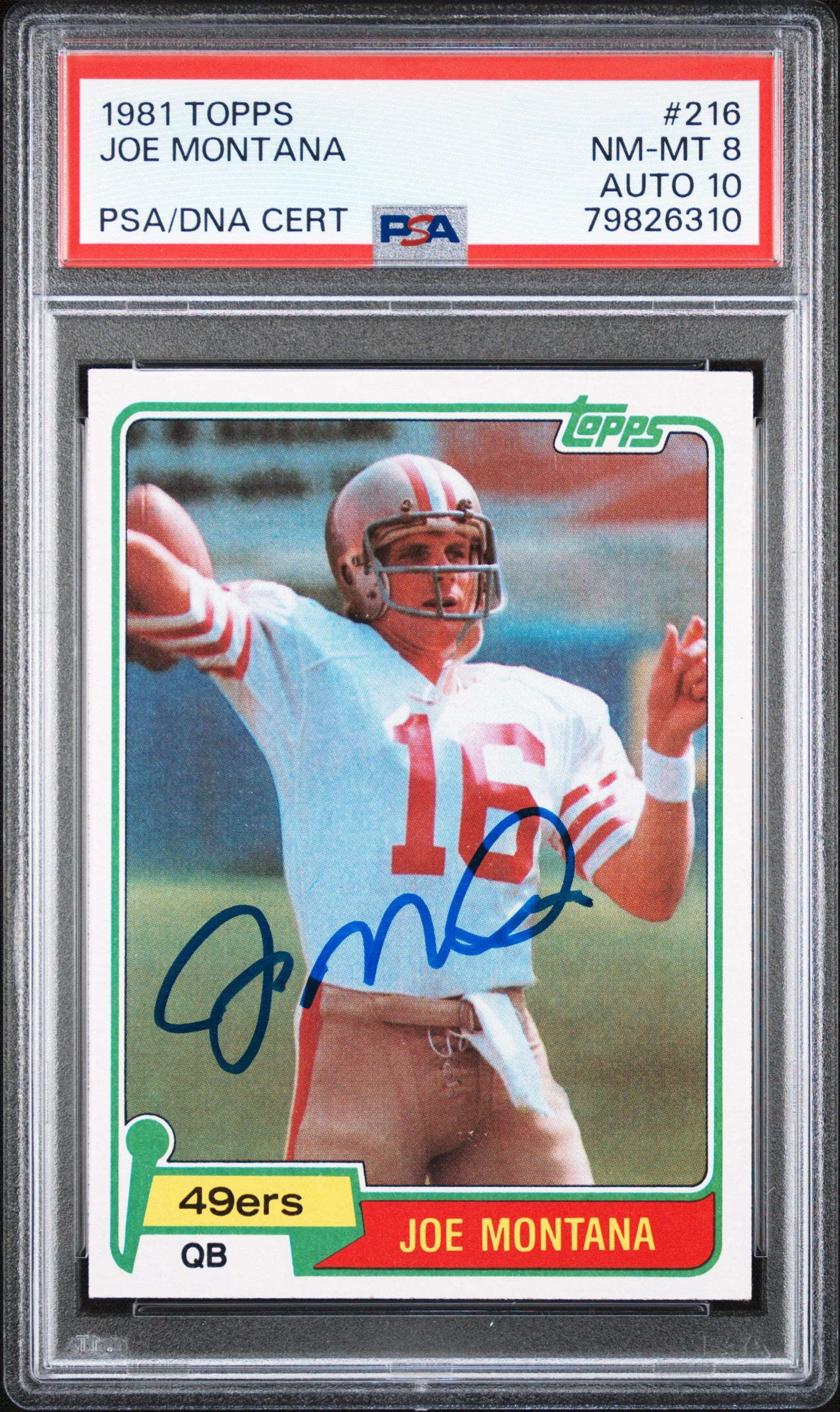 1981 Topps #216 Joe Montana RC Rookie PSA 8 / 10 AUTO Autograph