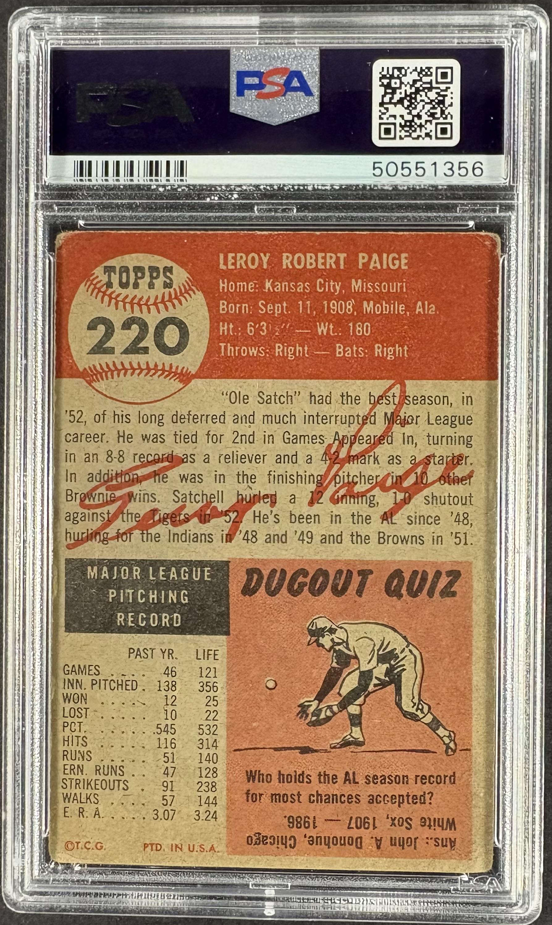 1953 Topps #220 Satchell Satchel Paige PSA 2.5 GD+ New Label