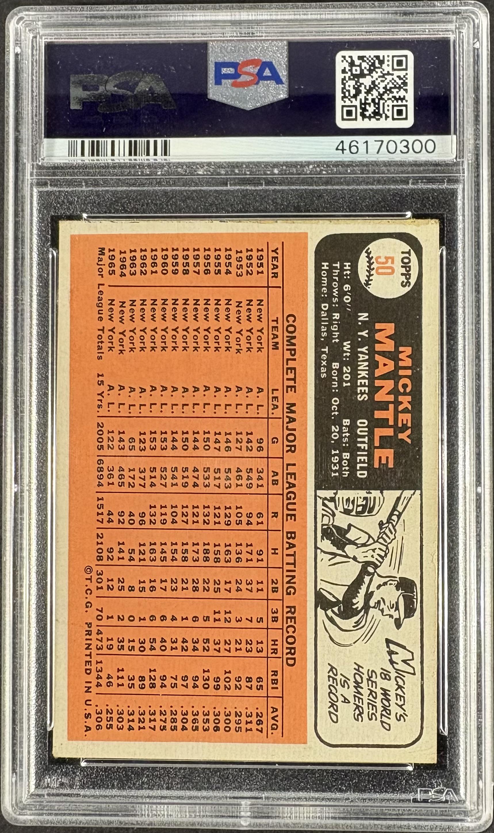 1966 Topps #50 Mickey Mantle PSA 4.5 VG-EX+ New Label