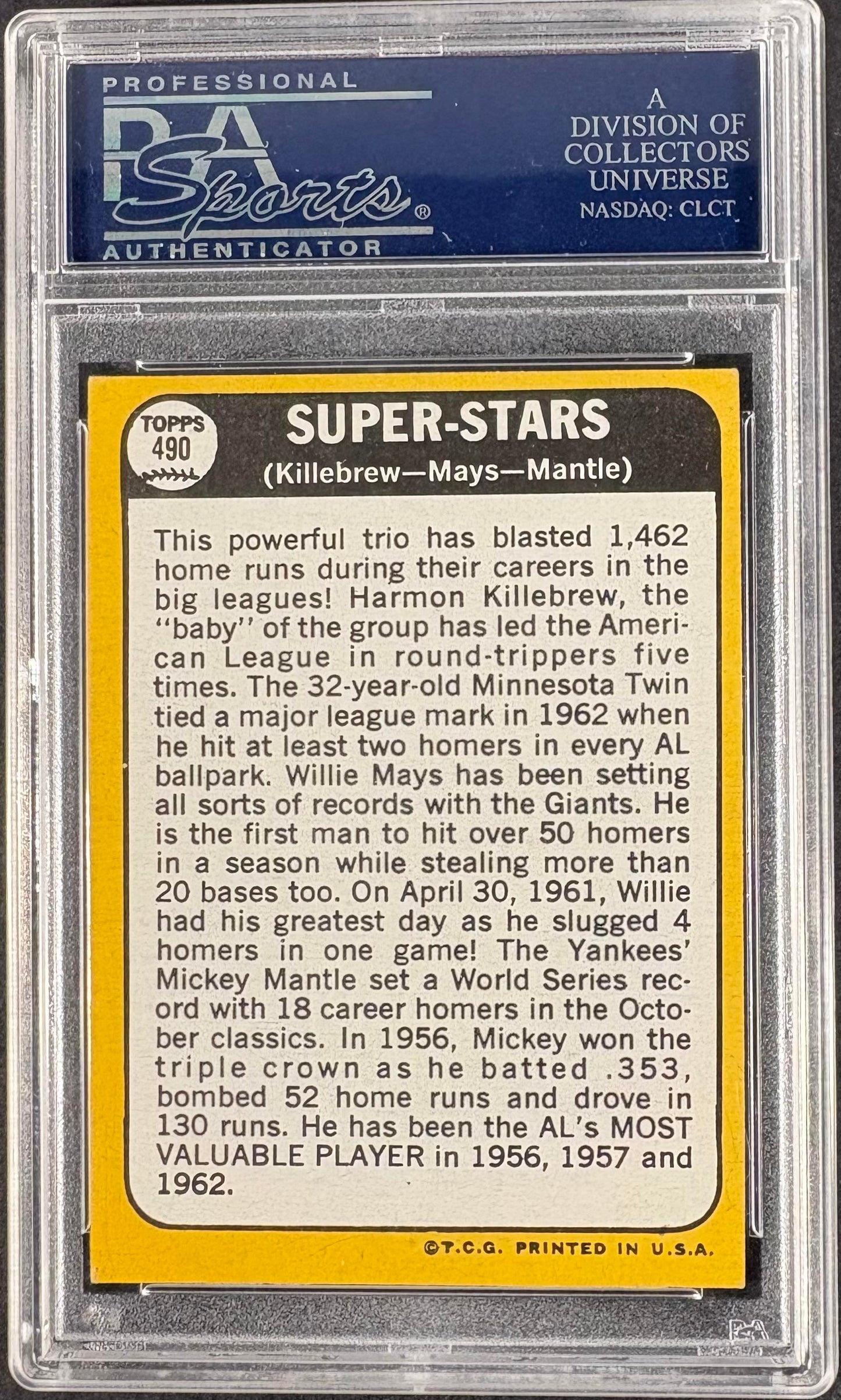 1968 Topps #490 Super Stars Killebrew Willie Mays Mickey Mantle PSA 6 CENTERED