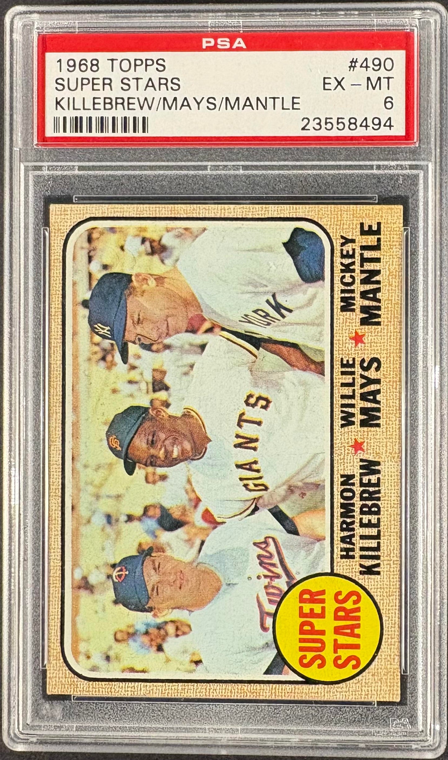 1968 Topps #490 Super Stars Killebrew Willie Mays Mickey Mantle PSA 6 CENTERED