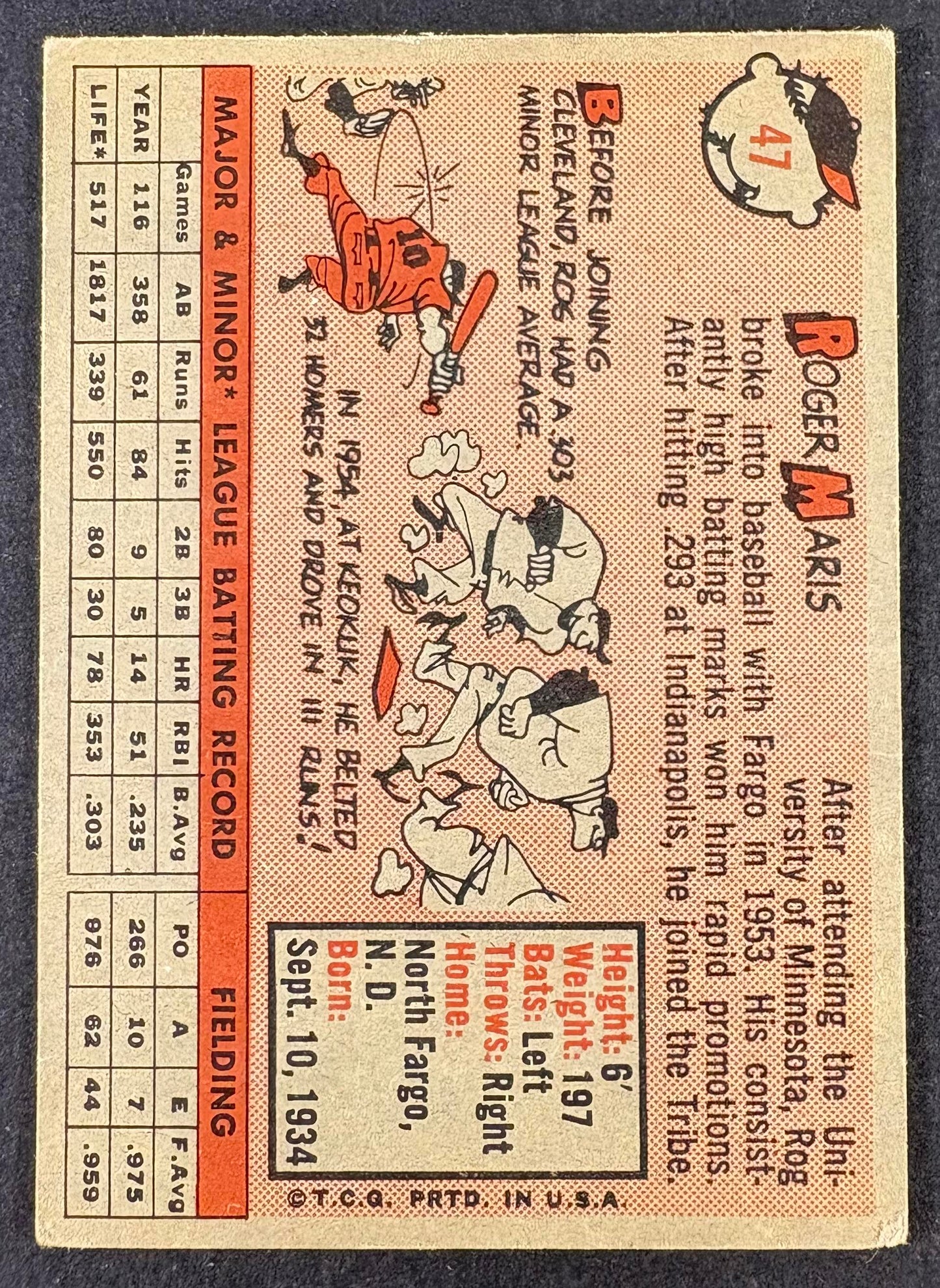 1958 Topps #47 Roger Maris RC Rookie Nice Color (wrinkle)