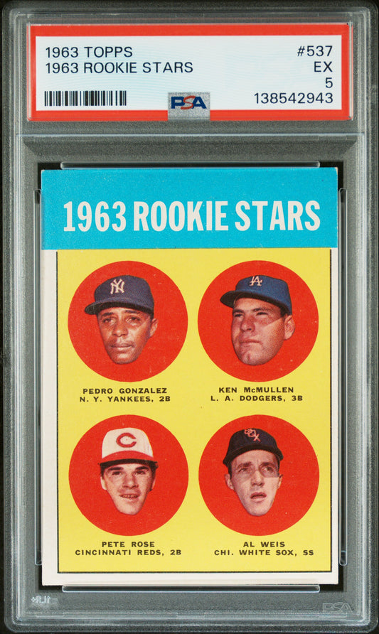 1963 Topps #537 Pete Rose RC Rookie PSA 5 EX Sharp New Label