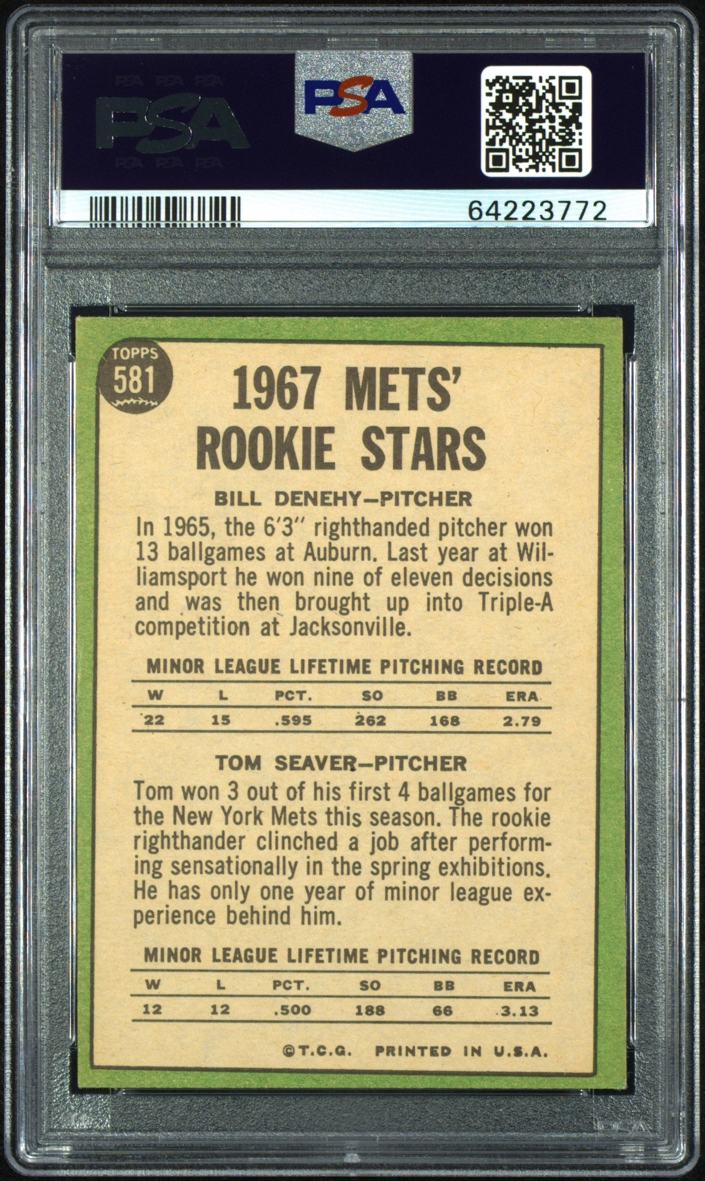 1967 Topps #581 Tom Seaver RC Rookie PSA 4 VG-EX Sharp New Label