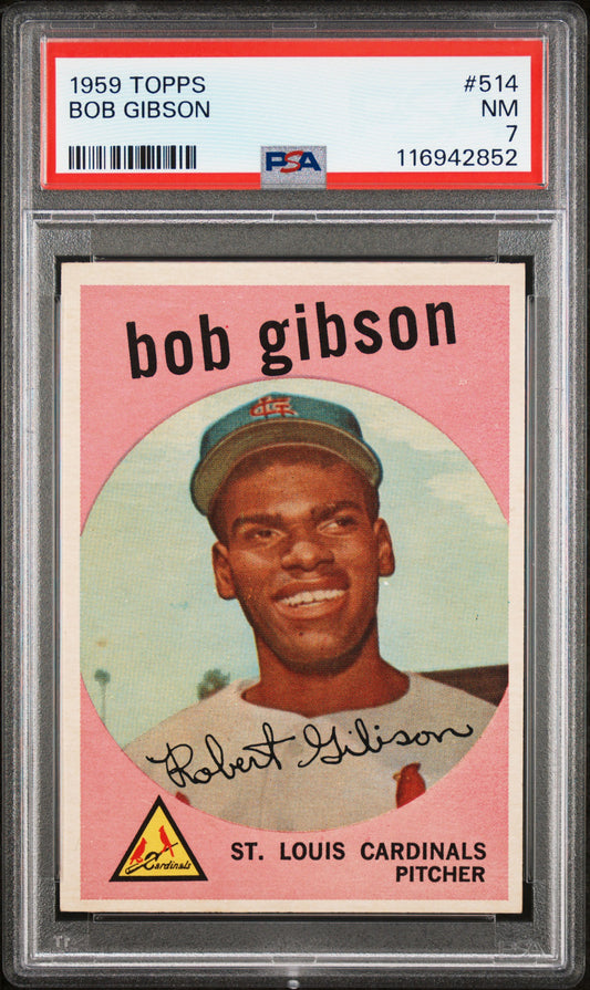 1959 Topps #514 Bob Gibson RC Rookie PSA 7 NM Near Mint New Label
