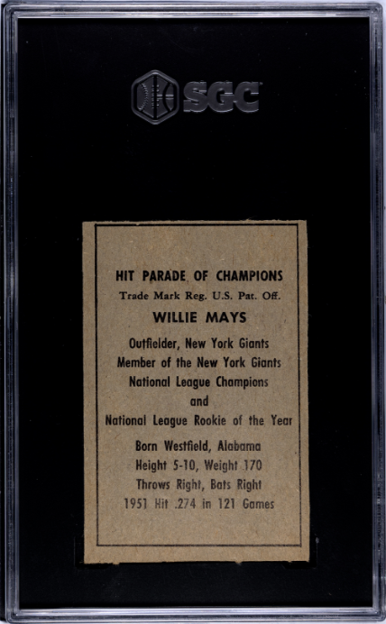 1952 Berk Ross Willie Mays SGC 4.5 VG-EX+ Nice Color