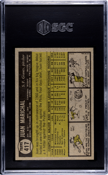 1961 Topps #417 Juan Marichal RC Rookie SGC 8 NM-MT Nice Eye Appeal