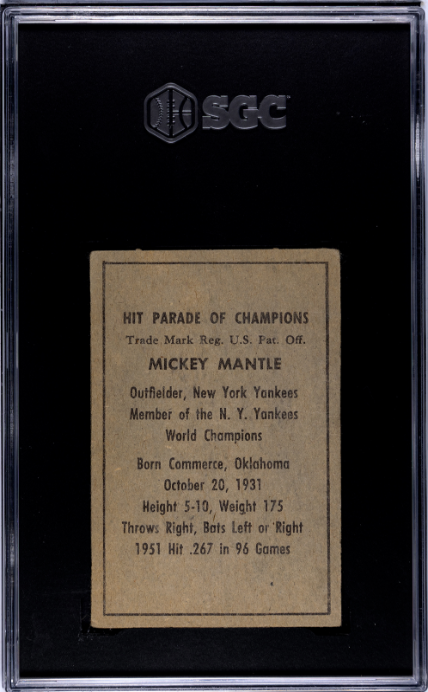 1952 Berk Ross Mickey Mantle SGC 3.5 VG+ Well Centered