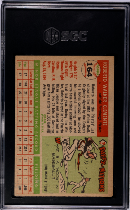 1955 Topps #164 Roberto Clemente RC Rookie SGC 2.5 GD+