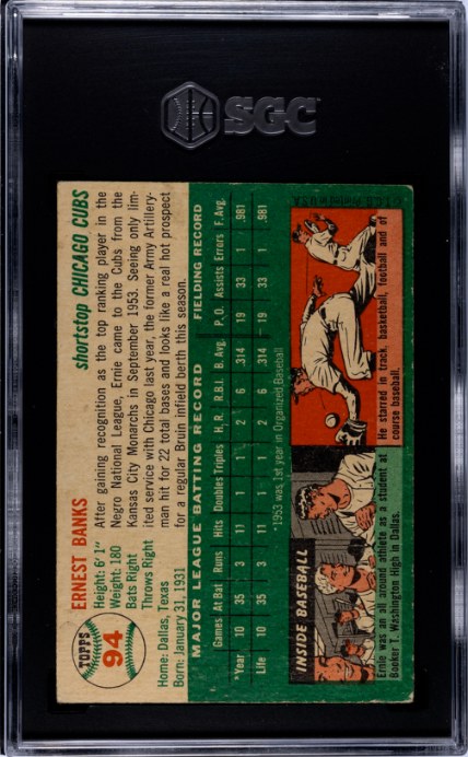 1954 Topps #94 Ernie Banks RC Rookie SGC 3 VG Nice Color
