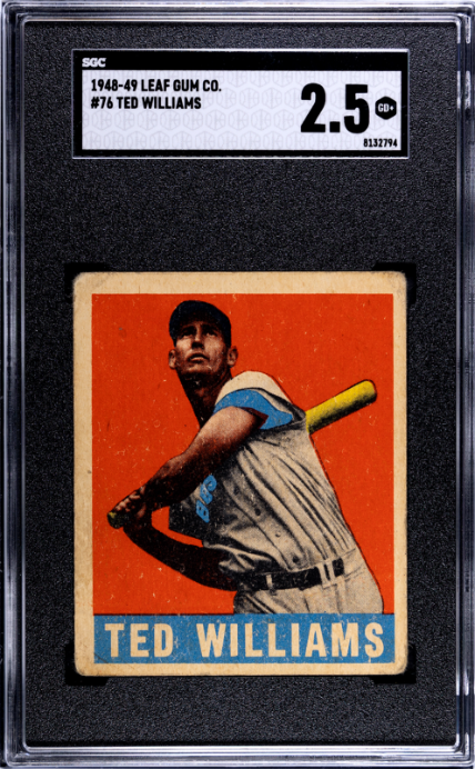 1948-49 Leaf Gum Co. #76 Ted Williams SGC 2.5 GD+ Nice Color