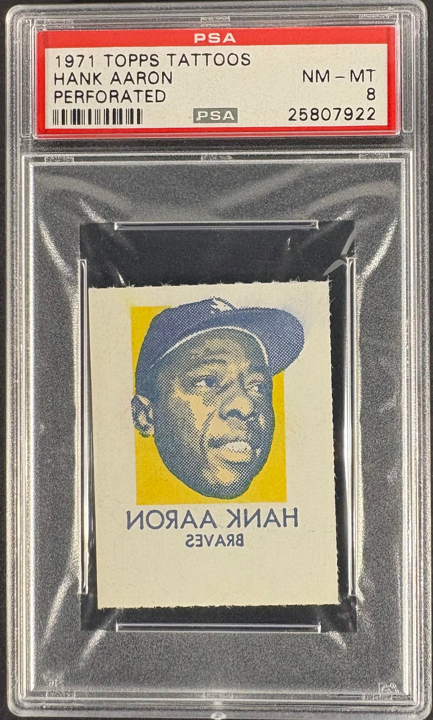 1971 Topps Tattoos Perforated Hank Aaron PSA 8 NM-MT POP 9 ONLY 6 HIGHER