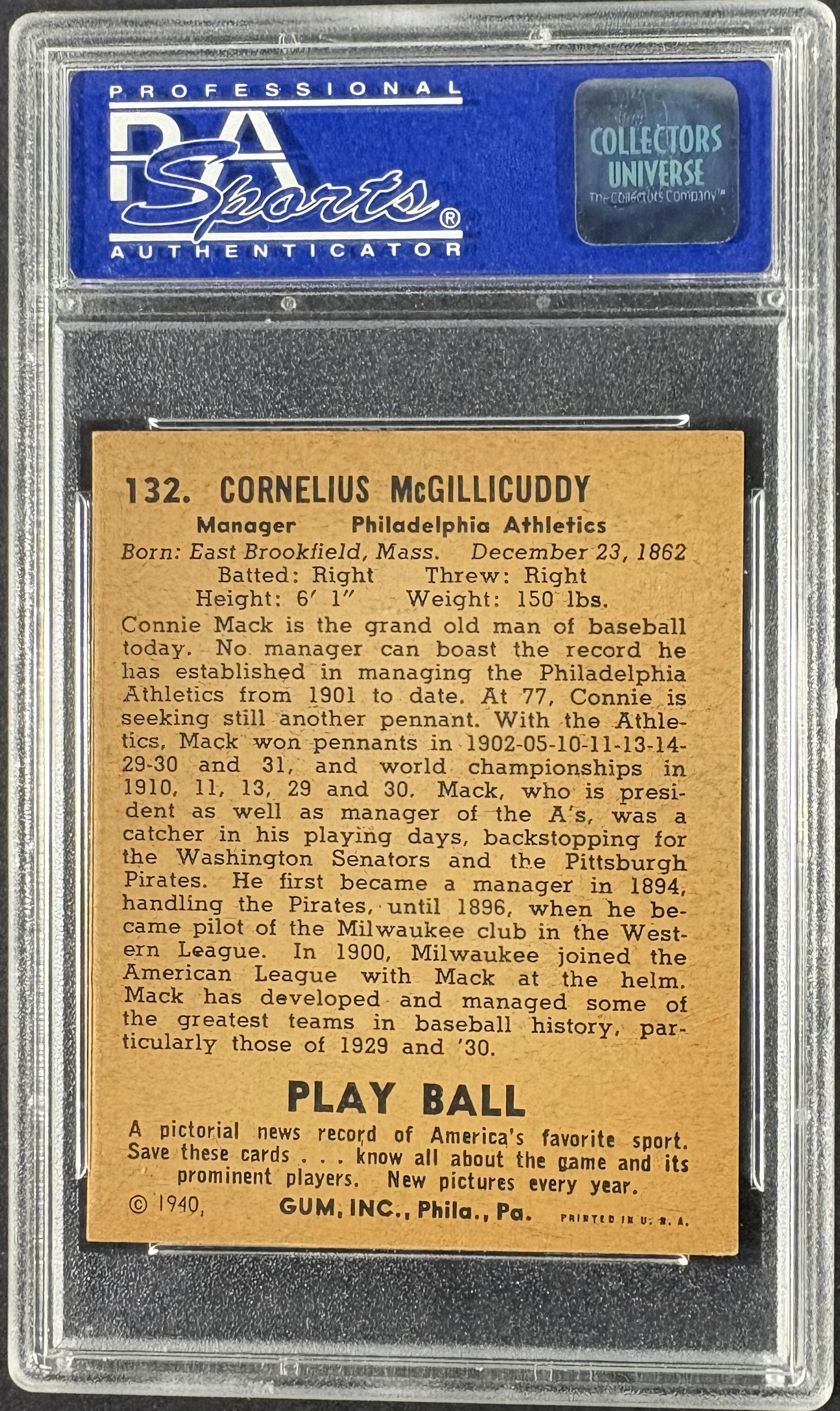 1940 Play Ball #132 Connie Mack PSA 7 NM Near Mint