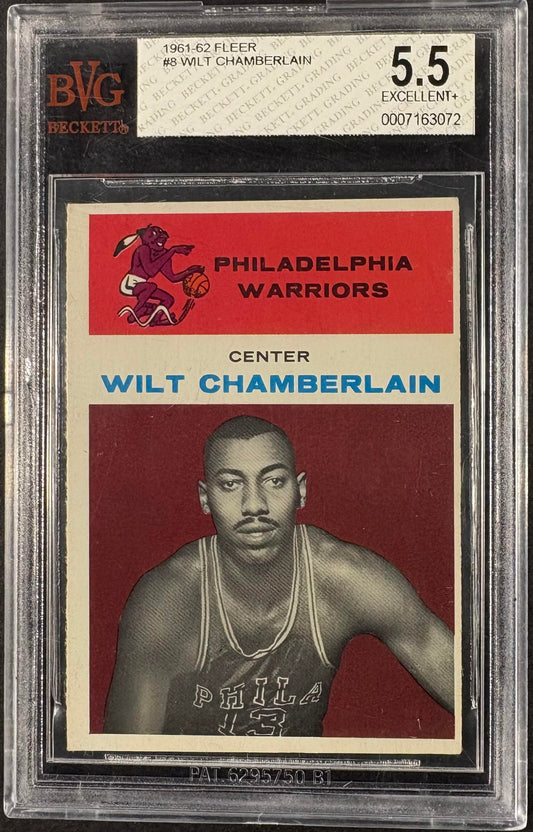 1961-62 Fleer #8 Wilt Chamberlain RC Rookie BVG 5.5 EX+ Nice Color